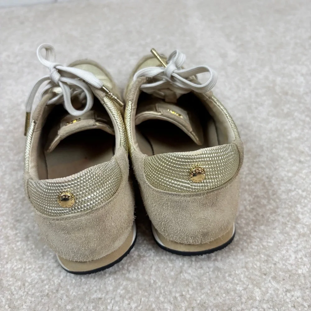 Michael Kors Trainer Gold Metallic Suede Sneakers‎ Womens 6.5M HJ16J